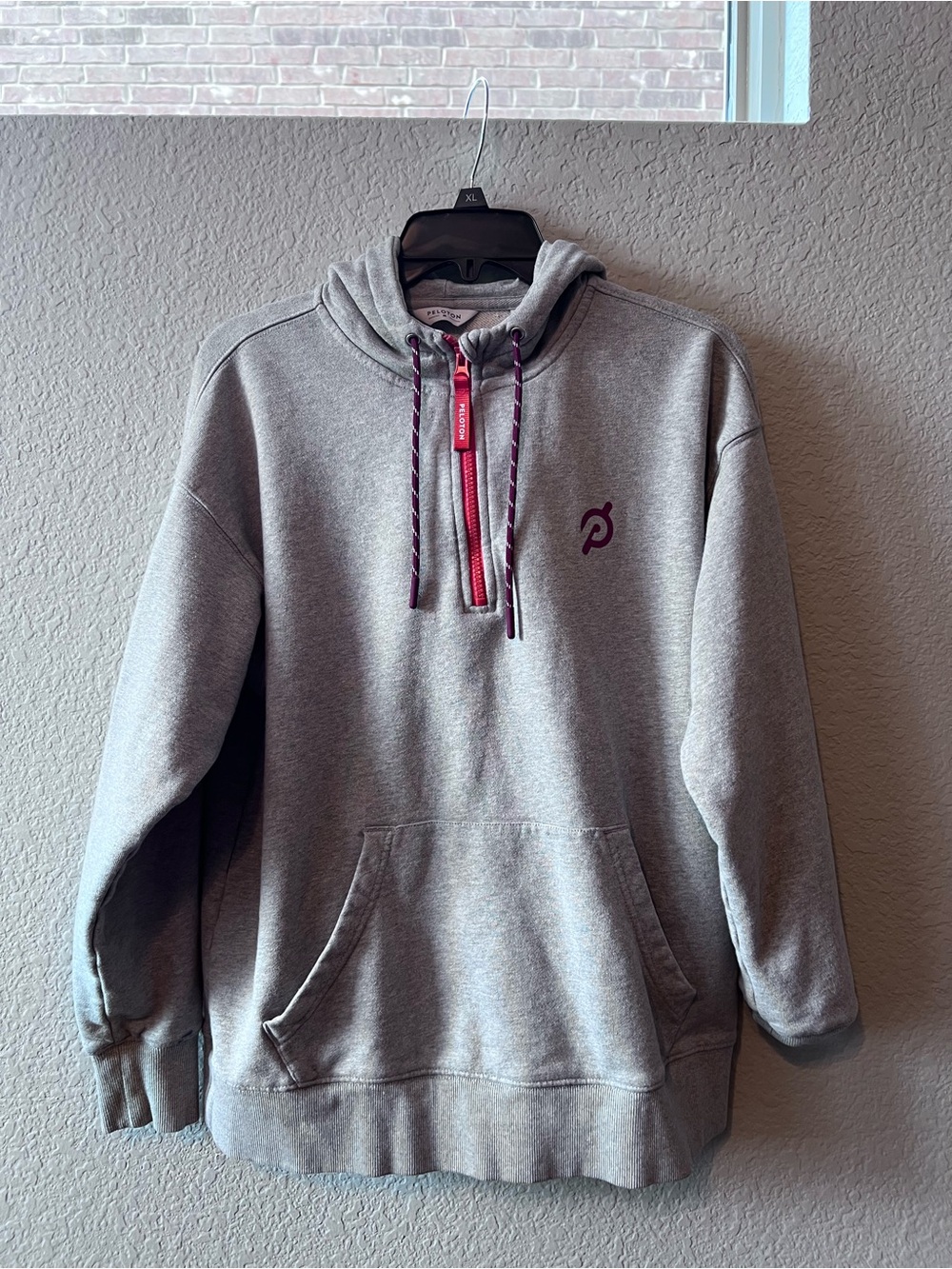 Peloton Gray Hoodie with Pink Accent Half-Zip